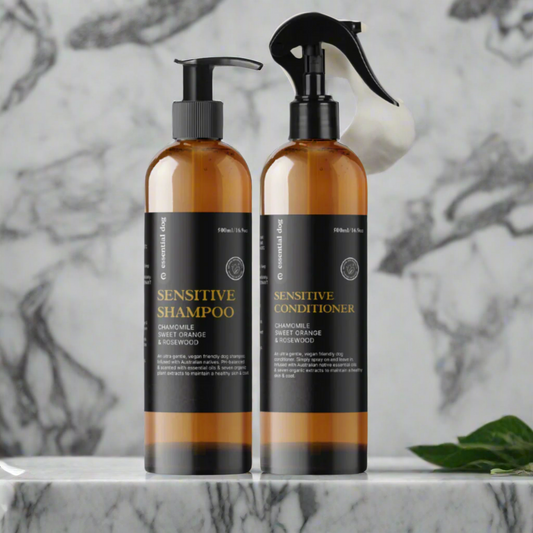 Natural Sensitive Dog Shampoo and Conditioner 2 Pack (Chamomile, Sweet Orange and Rosewood) – 2 x 500ml