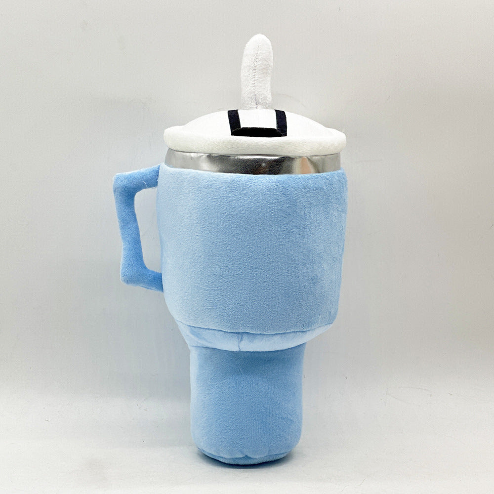 Blue Plush Travel Mug Squeaky Dog Toy - Soft Polyester Chew Toy for Boredom Relief & Interactive Fun - 31cm